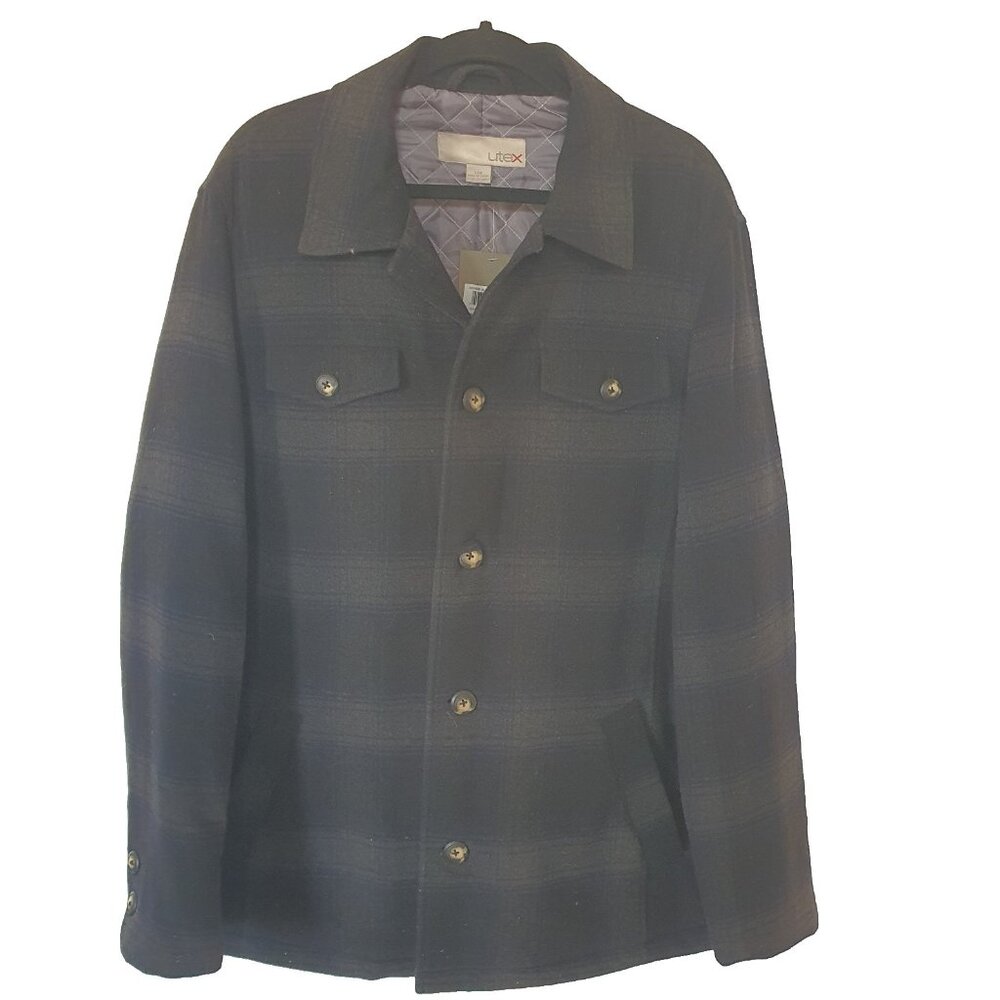 NWT Utex Shacket Sz L Black Gray Plaid Quilted Lining Jacket Boys Winter‎